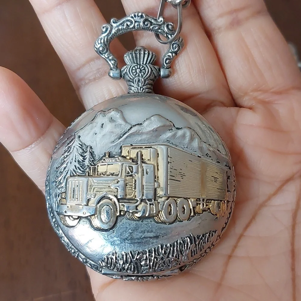 Vintage WATCH IT Big Truck Hunter Forest Pointer Quartz Pocket Watch Japan Movt